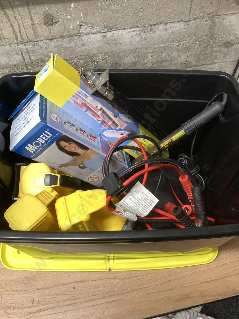 Black Bin With Lid, GearUp Jumper Leads, Portable Grab Handle, Torches Etc Image 1++